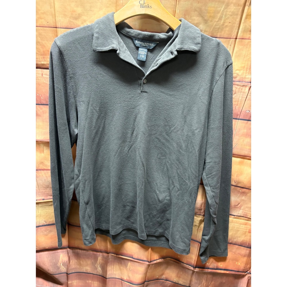 Banana Republic Stretch Mens Large Charcoal Gray Long Sleeve Modal Cotton Polo